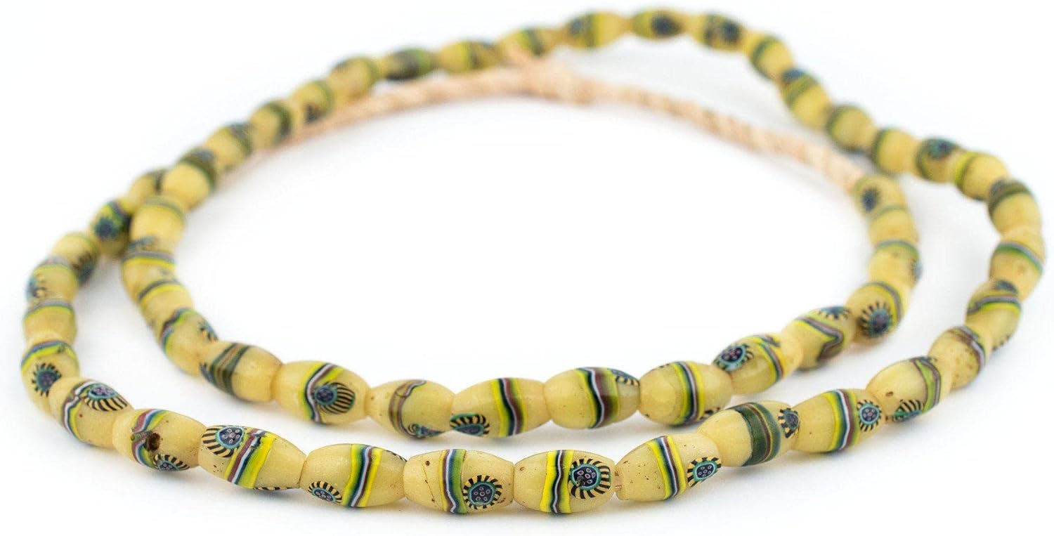 The Bead Chest Rare Matching Antique Peacock Millefiori Trade Beads #RT 9mm Ivory Coast African Multicolor Oval Glass Large Hole Handmade