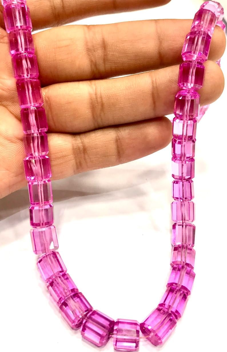 Natural PINK SAPPHIRE tube facated Beads 7mm to 9mm 19 inch long string jewelry making gemstone beads for necklace bracelet