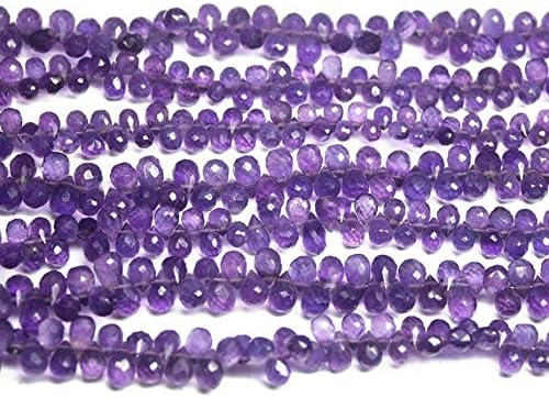 Natural Purple Amethyst Faceted Tear Drop Briolette Gemstone Loose Craft Beads Strand 8 Inch Long 6mm Code-HIGH-1015