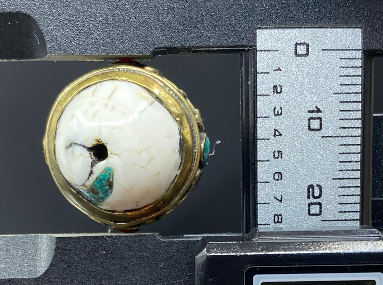 Handcrafted Nepalese Tibetan Natural Shell Pearl Bead with Turquoise and Coral 16x21mm – 9g Round Carved Bead for Jewelry Making, Craft Supplies, DIY Necklace & Bracelet Design (20)