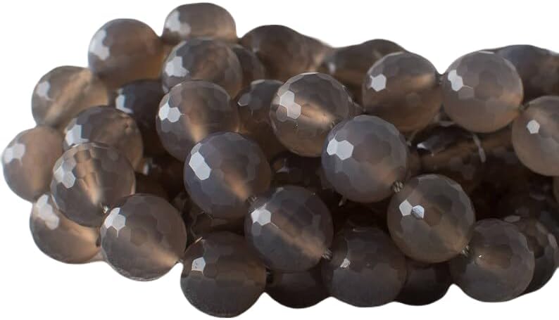13 inch Strand of Natural gem Gray, 10mm Round Faceted Beads for DIY Jewelry Making. | Beads_03574