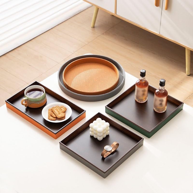 Tray Leather Tray Rectangular Teacup Tea Tray Afternoon Tea Coffee Jewelry Aromatherapy Storage Tray Hotel Entrance Tray Serving Trays(E)