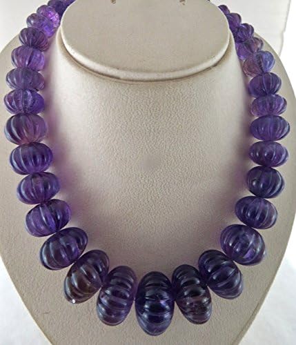 Natural AMETHYST Carved MELON BEADS Necklace 21.50 INCHES 29MM TO 11MM
