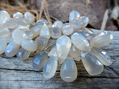 8 inch Strand of Natural Chalcedony 13x8mm pear Faceted briolette Beads for DIY Jewelry Making. |BRIO_01891