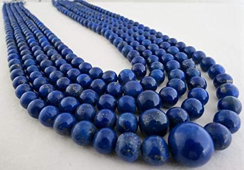 LKBEADS 5 Line Natural Blue Lapis Lazuli Afgani Mines Round Beads Necklace 19 INCHES 16MM to 5MM Code-HIGH-46209
