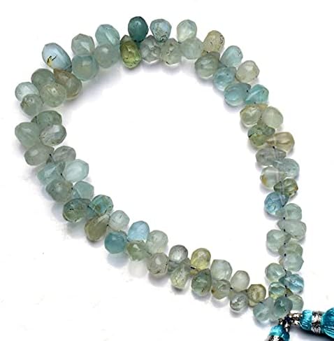 8 inch Strand of Natural Aquamarine 7x5-10x7mm Teardrop Smooth briolette Beads for DIY Jewelry Making. |BRIO_00703