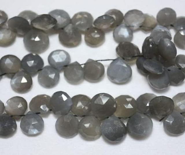 Grey Moonstone Heart Shape Beads, Faceted Beads, Moonstone Heart Beads, 11mm - 13mm 10 Inch lot of 5 Strands Chik-STRD- 91897