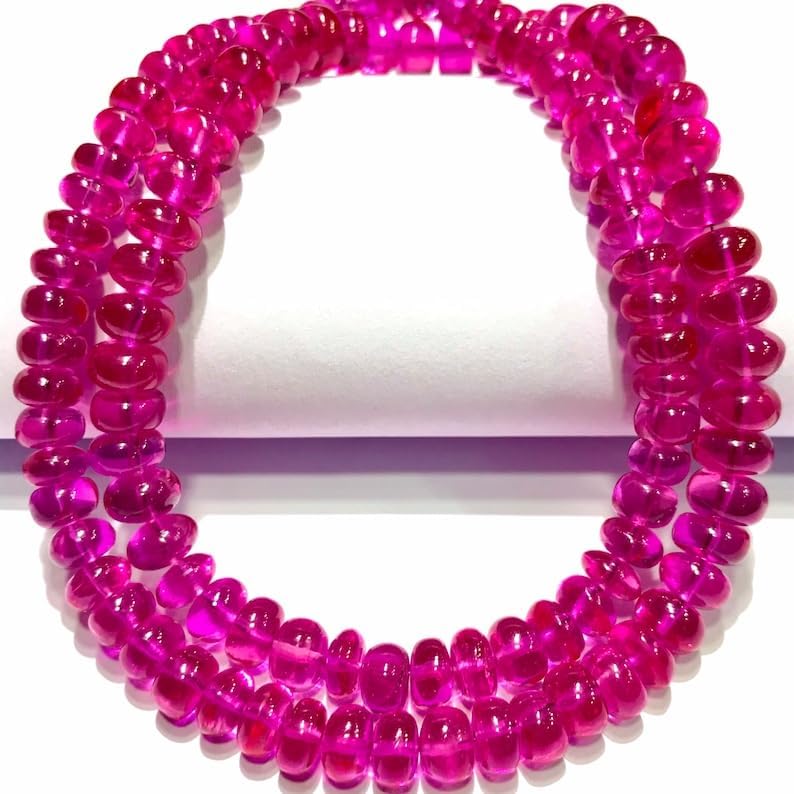Natural Pink Spinel Roundelle Smooth Beads 8-10 MM 18 inch Long String Jewelry Making Gemstone Beads for Necklace Bracelet