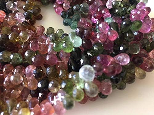 5x7mm Pink Tourmaline Green Tourmaline Tear Drop Beads, Natural Multi Tourmaline Tear Drop Briolette Beads, 9 Inches Code-HIGH-48239
