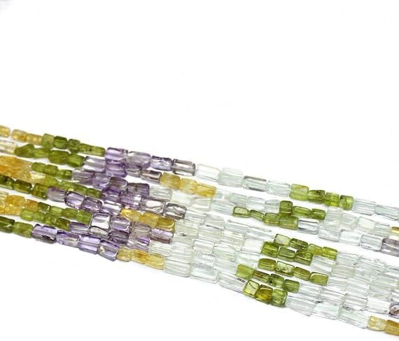 Beads Gemstone 5 Strand Natural Multi Gemstone Smooth Rectangle Chiclet Loose Craft Beads 15 Inch Long 6mm 7mm Code-HIGH-25584