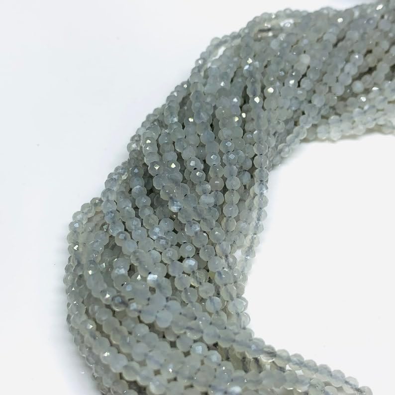 Natural Grey Moonstone rondelle Faceted Beads 2 mm 13 inch Long String Jewelry Making Gemstone Beads for Necklace Bracelet