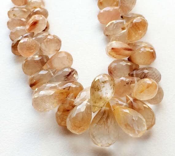 1 Strand Natural Gold Rutile Micro Faceted Tear Drop Beads, Gold Rutilated Necklace, 7x10mm to 12x18mm 8 Inch