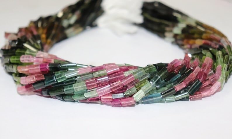 Multi Tourmaline Smooth Tube Shape Beads 5 * 10 mm Multi Tourmaline Flat Tube Tourmaline Beads Wholesale Beads for Making Jwelery