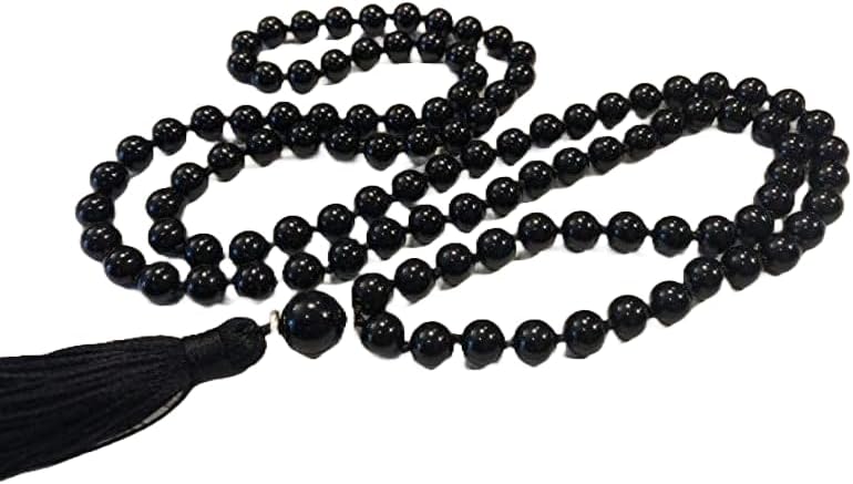 Black Onyx Stone Mala Beads, 108 Mala Necklace, Knotted Mala, WWG Necklace, Yoga Jewelry Meditation Beads Spiritual Jewelry Boho Jewelry, 34inch, Gemstone