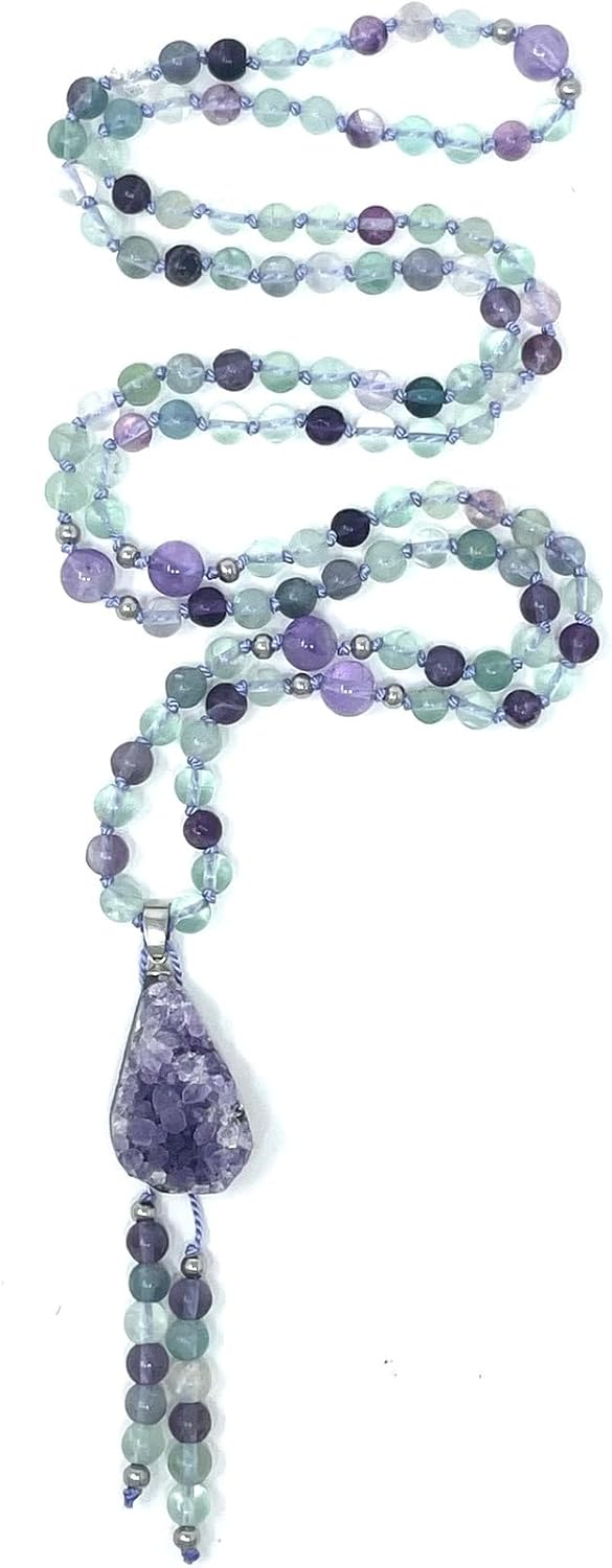 Natural multicolor fluorite 8mm 108 Mala Beads, Spiritual, Meditation Beads, Reiki, Japa Mala, Buddhist Prayer Beads, Yoga Bracelet, healing beads LKMALA-RRGU-1939, 34 inch