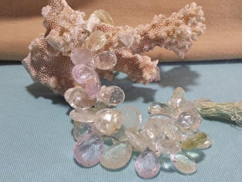 Kunzite Multi Color Graduating Faceted Flat Drop Beads 7 In. Strand Pastel Pink, Green, Yellow and Clear Crystal Top Drill Drop Briolette 15.6mm x 11.2mm To 22.4mm x 15.3mm