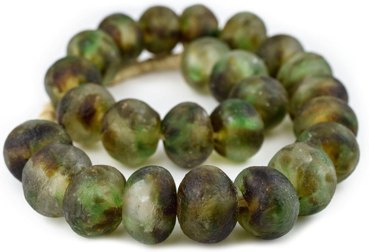 Super Jumbo Recycled Glass Beads - Beaded Wall Hangings - Extra Large African Sea Glass Beads 32-35mm - The Bead Chest (Earth Swirl)