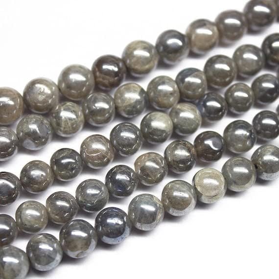 2 Strand Silver Mystic Labradorite Smooth Round Ball Gemstone Craft Loose Beads 13