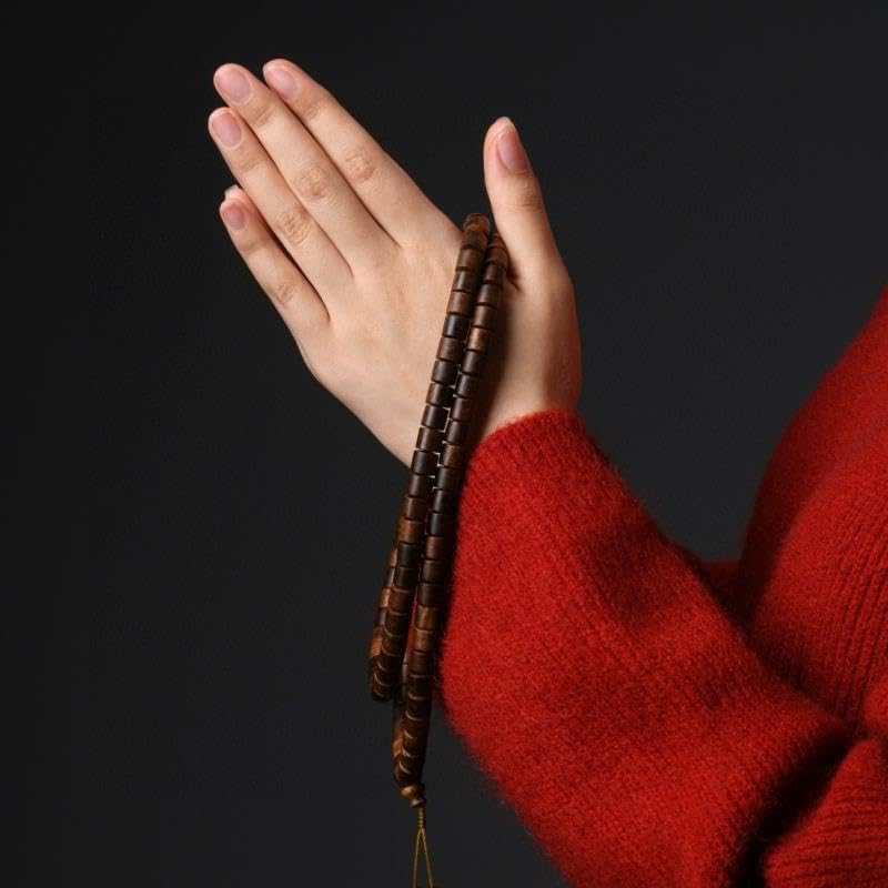 Natural Wild Old-Growth Fusen Red Soil Agarwood 8mm*108 Beads Barrel-Shaped Beads Remarkably Powerful Aroma Release