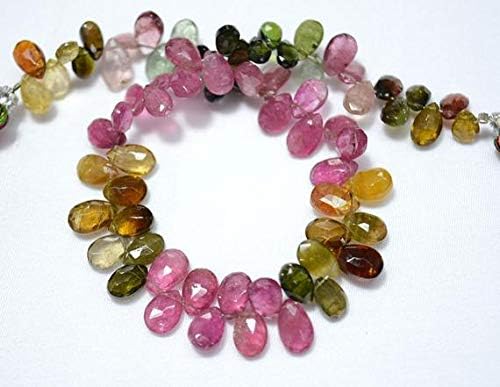 Multi Color Tourmaline Pear Beads, Faceted Beads, Tourmaline Briolettes, 4x6mm to 5x8mm Approx, 8 Inch Full Strand Code-HIGH-25168