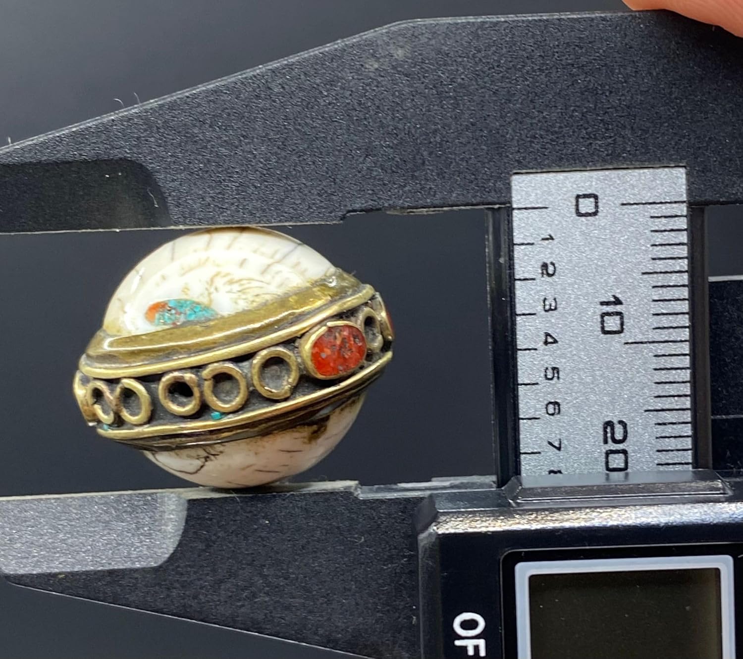 Handcrafted Nepalese Tibetan Natural Shell Pearl Bead with Turquoise and Coral 24x20mm – 13.20g Brass Bead for Jewelry Making, Craft Supplies, DIY Necklace & Bracelet Design,Loose Beads (20)