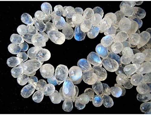 13 inch natural beads strand of 5x8mm faceted drop rainbow moonstone gemstone briolletes beads for DIY jewelry - necklace, bracelet, earring, ring.