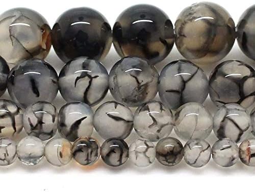 Black Dragon Agate Beads, Natural Gemstone Beads, Round Loose Agate Stone Beads for Jewelry Making 6mm 8mm 10mm 12mm 15''