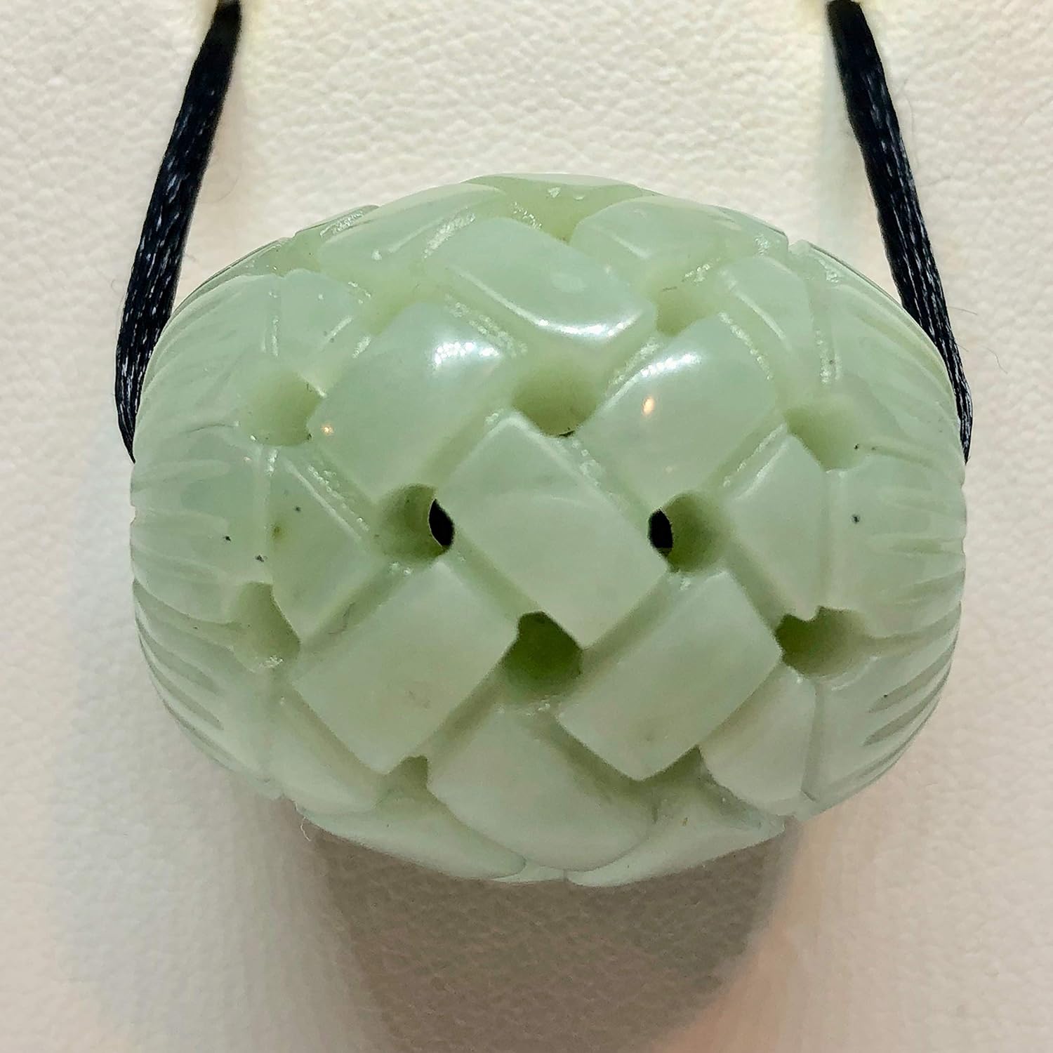 Basket Weave Carved 30x26mm Jade Barrel Bead 10798 for Jewelry Making