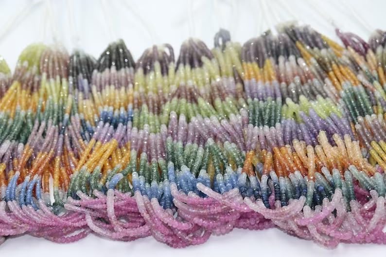 AAA+ Multi Sapphire Faceted Rondelle Beads 3.5MM Multi Rainboew Sapphire Beads for Jewelry Making