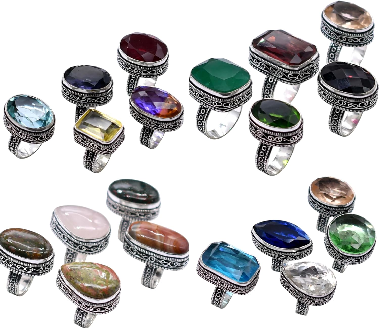 100 PCS Mix Gemstone Ethnic Handmade Ring Mix Lot US Size-5-9 R 9142 R 9142