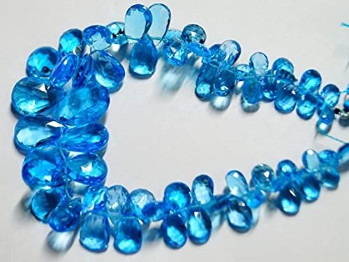 7 inch Strand of Natural Blue Topaz 4x7-13x16mm pear Faceted briolette Beads for DIY Jewelry Making. |BRIO_01156