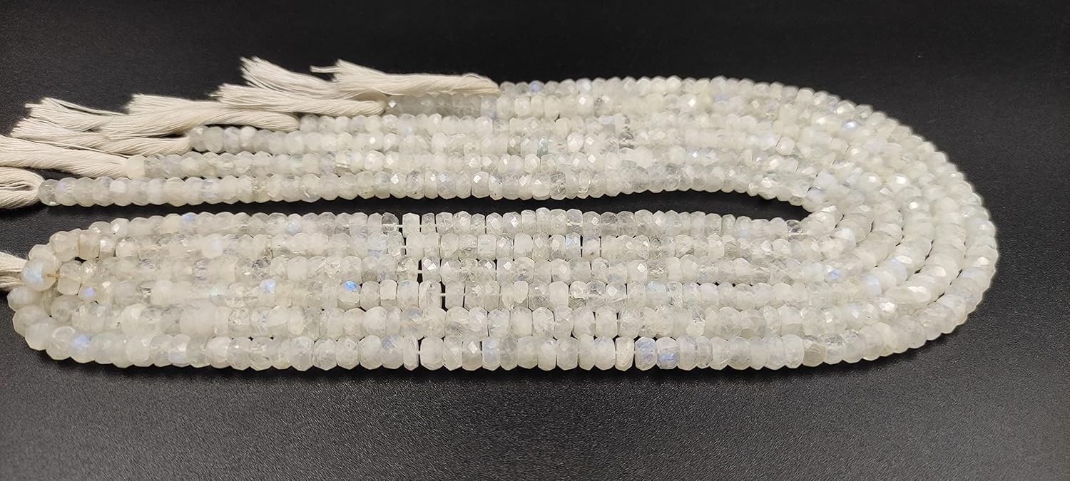 Hanumat Gems Lot of 10 Strands Beautiful Natural White Rainbow Faceted Rondelle Shape Gemstone Beads,Rainbow Rondelle Beads,Rainbow Faceted Beads,6.00-8.00 MM Beads,13 Inches Strand