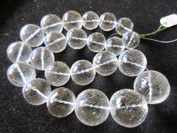10 inch Strand of Natural Crystal Quartz 27-17mm Round Faceted briolette Beads for DIY Jewelry Making. |BRIO_02793
