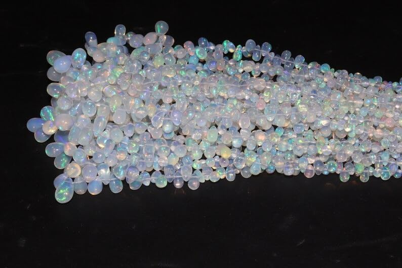AAA+ Ethiopian Opal Smooth Rondelle Beads 3 * 5-6 * 8 mm Ethiopian Opal Smooth Tear Drops Shape Bead Fire Opal Beads Flashy Opal Bead for Making Jwelery