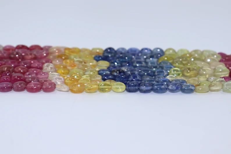 Natural Sapphire Smooth Oval Shape Beads 5x7-6x8mm Multi Sapphire Beads for Jewelry Making