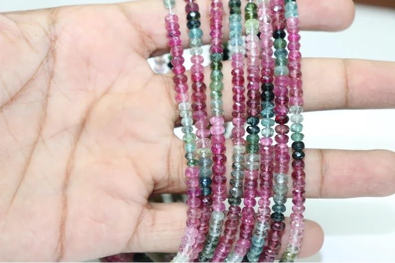AAA+ Quality Multi Tourmaline Faceted Rondelle Beads 4-4.5 mm Tourmaline Beads Tourmaline Rondelle Beads Wholesale Beads for Making Jwelery