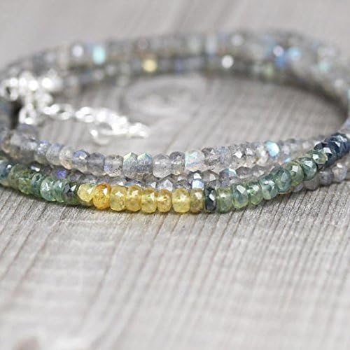 JEWELZ ombre sapphire & labradorite beaded necklace. blue, green, yellow gemstone choker. long layering necklace. sterling silver. rose gold filledfilled filled 3.5 to 4mm 16