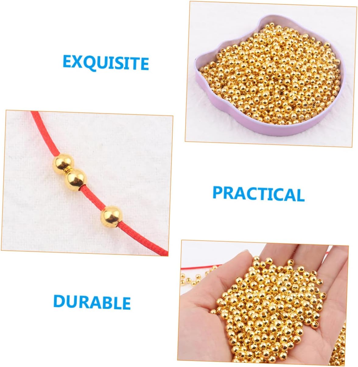 300 Pcs Gold Loose Beads Jewelry Findings 4mm Gold Filled Beads Copper Ball Beads Bracelet Making Beads Golden Ball Beads Crystal Bracelets Handmade Beads Copper Beads Metal (Goldenx2pcs 0.4x