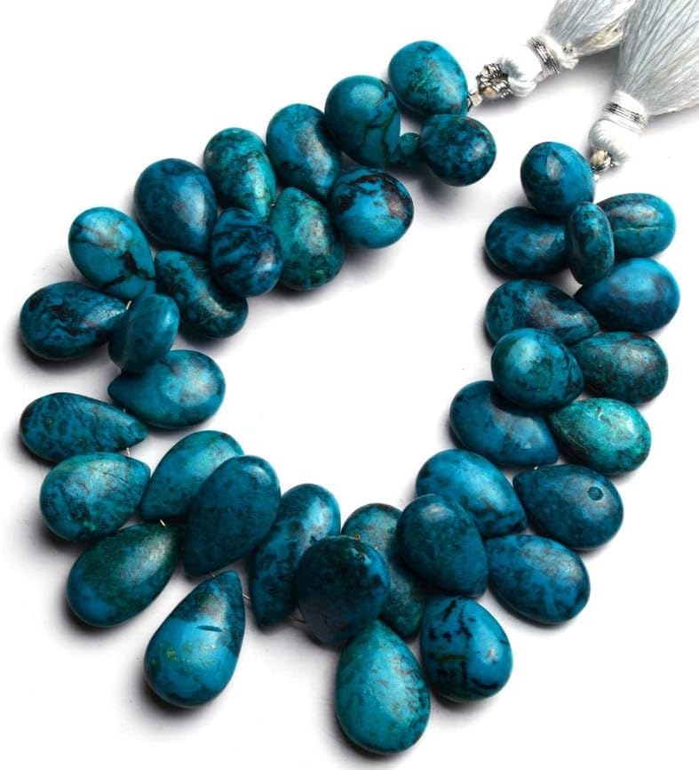 8 inch Strand of Natural Chrysocolla 10x8-15x10 mm pear Smooth briolette Beads for DIY Jewelry Making. |BRIO_02256