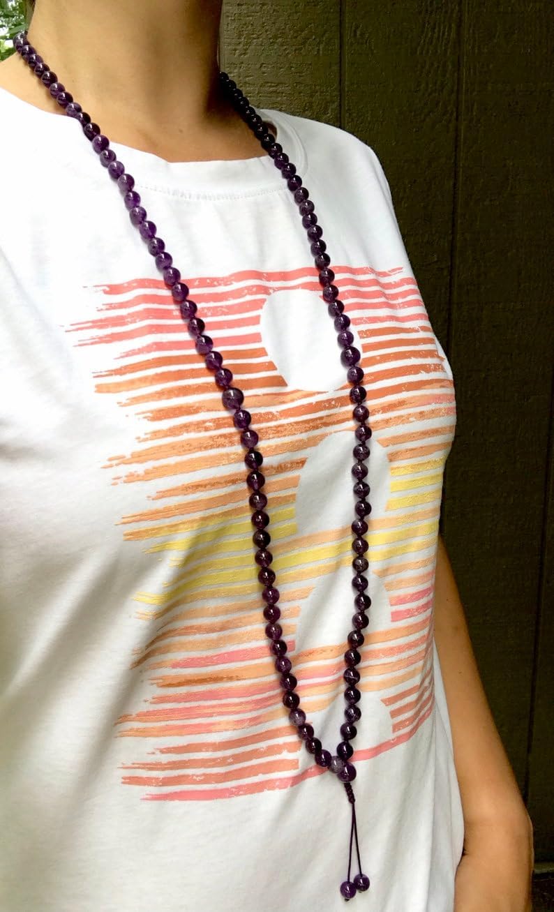 Natural Amethyst 8mm 108 Mala Beads, Spiritual, Meditation Beads, Reiki, Japa Mala, Buddhist Prayer Beads, Yoga Bracelet, healing beads LKMALA-RRGU-3295