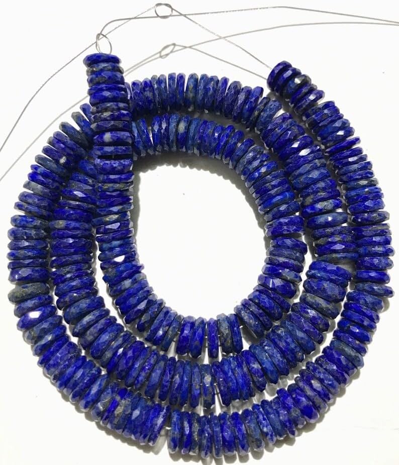 Natural Lapis Lazuli Wheel Faceted Beads 7x8mm 17 inch Long String Jewelry Making Gemstone Beads for Necklace Bracelet