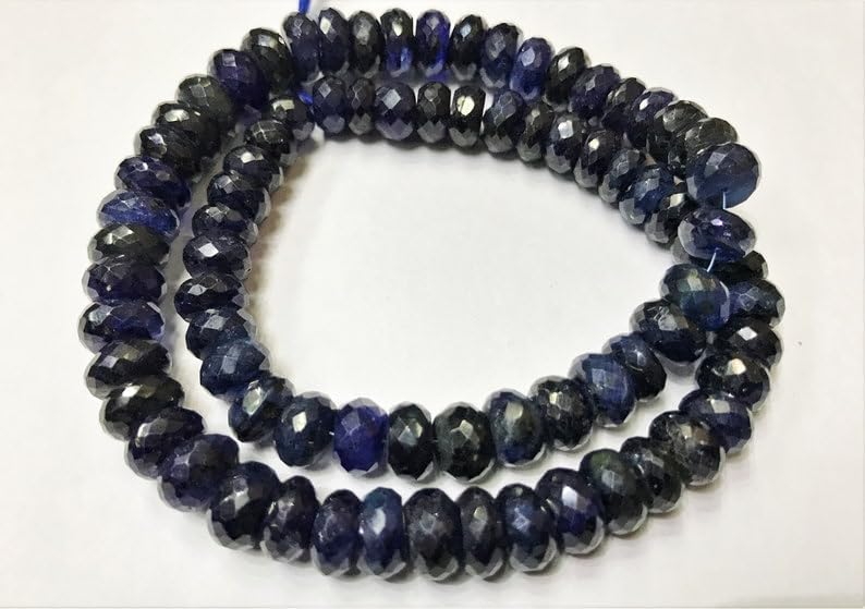Natural Blue Sapphire roundelle facated Beads 6-7 MM 18 inch Long String Jewelry Making Gemstone Beads for Necklace Bracelet