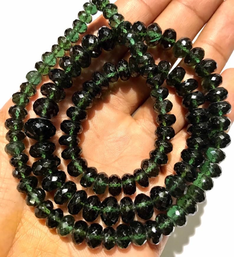 Natural Green Sapphire roundelle facated Beads 6-10 MM 22 inch Long String Jewelry Making Gemstone Beads for Necklace Bracelet