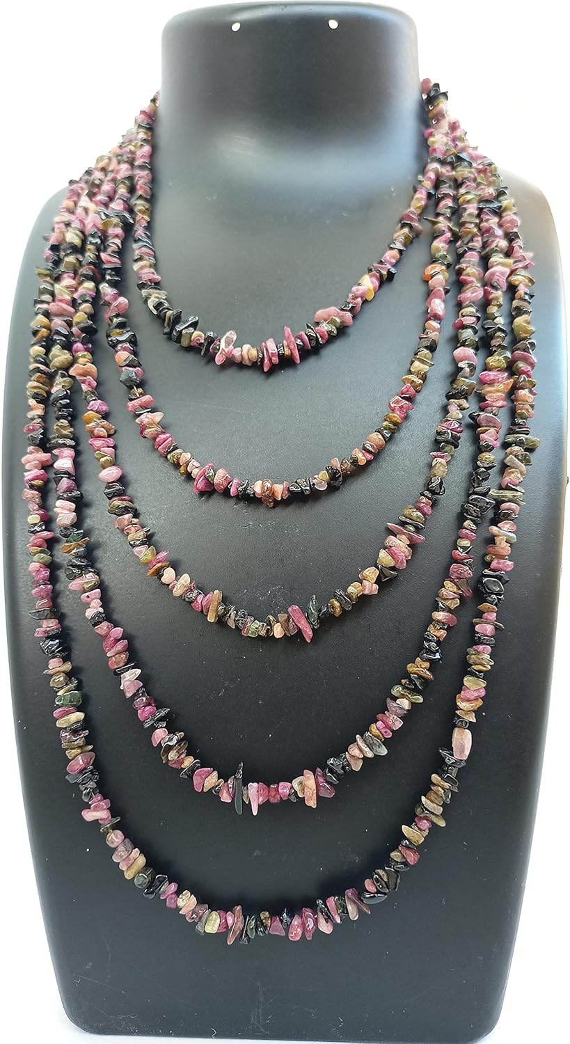 Pack of 5 Strands, Natural Multi-Color Tourmaline Chips Beads Strand 350 Ct, Free Form/ Gravel Uncut, 100