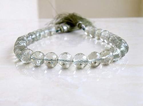 Green Amethyst Gemstone Round Faceted Disco Mint Sage 9mm 13 Beads Code-HIGH-58438