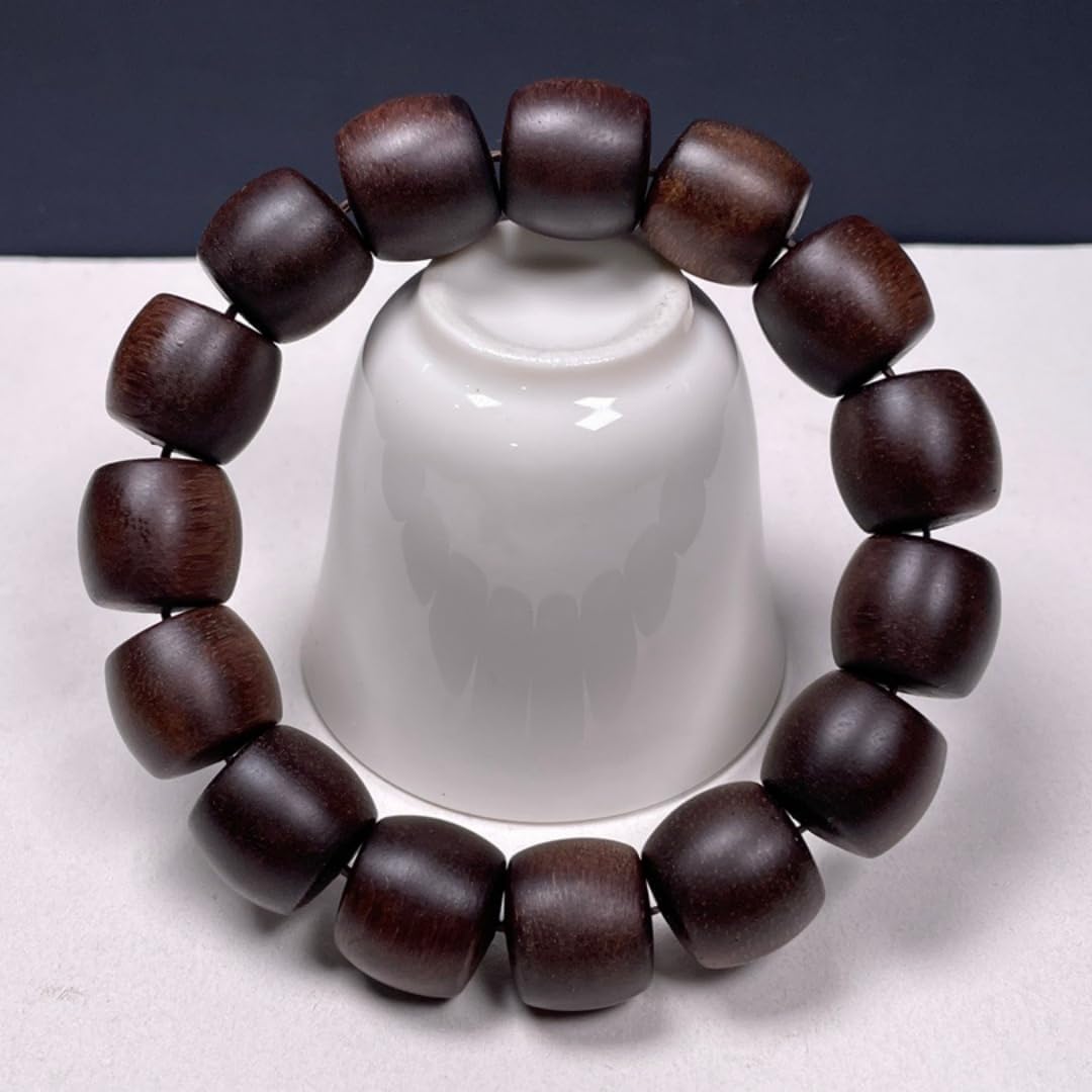 Brunei Heqi Nan Agarwood Barrel Beads, Sinking Grade, 15mm x 15 Pieces Pure Black Oil Quality, Honey-Sweet and Cooling Aroma