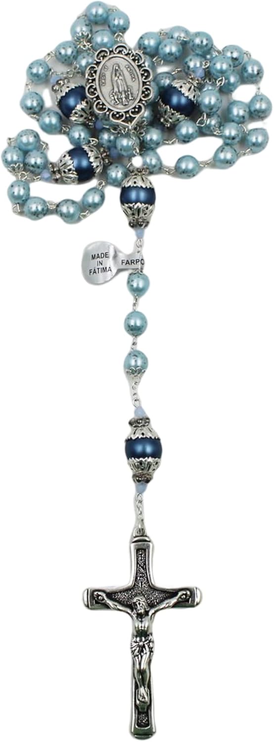 Handmade in Portugal Light Blue Pearl Beads Our Lady of Fatima Rosary
