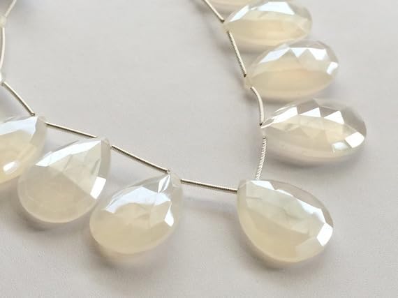 BEADS GEMSTONE 1 Strand Natural White Chalceny, Faceted Pear Briolette Beads, White Beads, Chalceny Necklace, 24x19mm 6 Inch Long Long Code-HIGH-17563