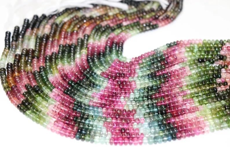 AAA+ Quality Multi Tourmaline Smooth Rondelle Beads 6mm Multi Tourmaline Smooth Rondelle Beads Plain Tourmaline Beads for Making Jwelery