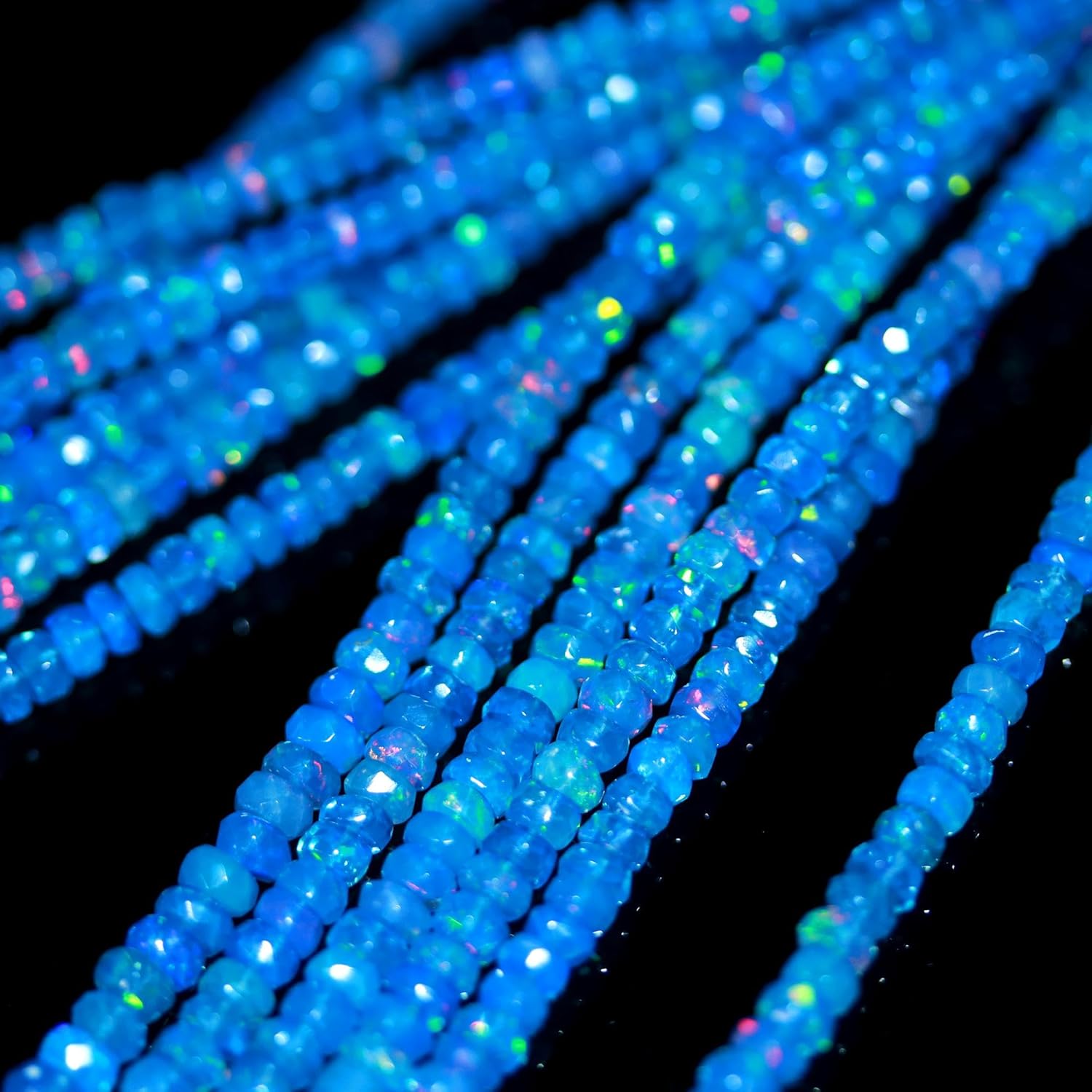 AAA+ Blue Opal Smooth Rondelle Beads 4-7mm Natural Ethiopian Opal Beads Beads for Jewelry Making
